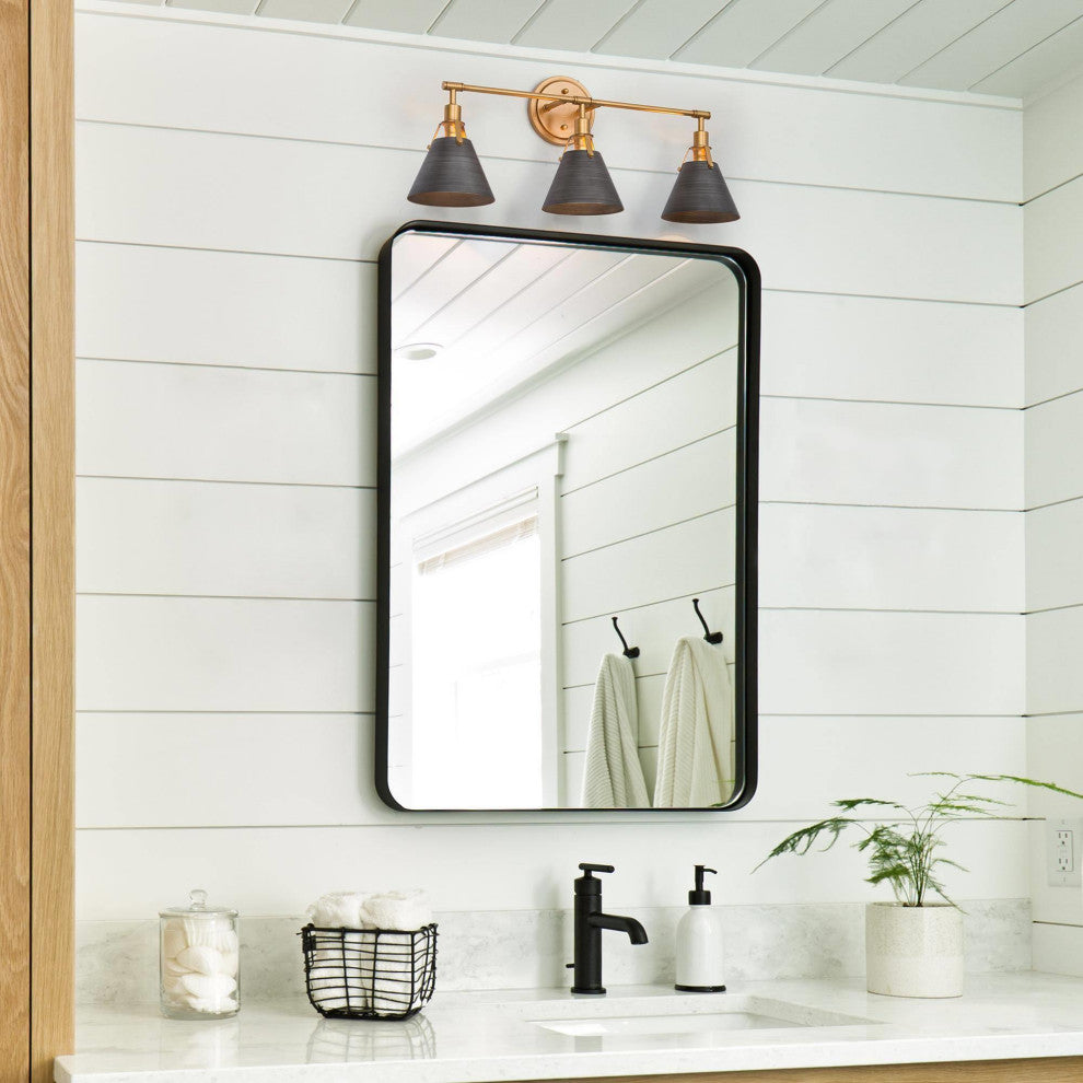 LALUZ 3 Light Brushed Gray and Antique Gold Transitional Vanity Light Bar