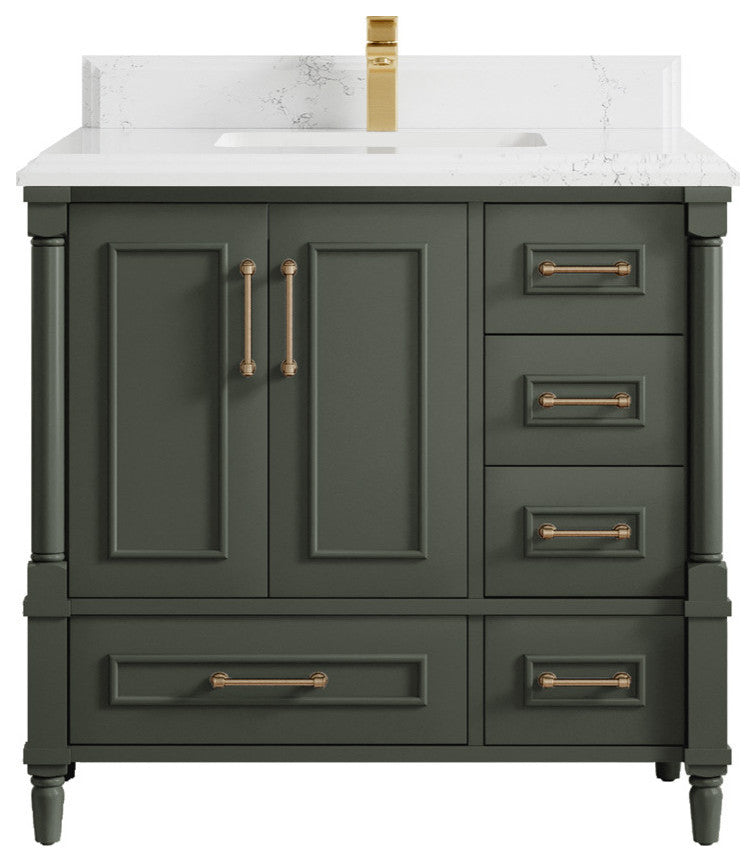 Aberdeen 36 Center Sink Bath Vanity in Pewter Green 1.5" Empira Quartz