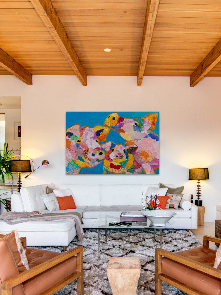 "Trois Cochons" Painting Print on Wrapped Canvas, 45x30