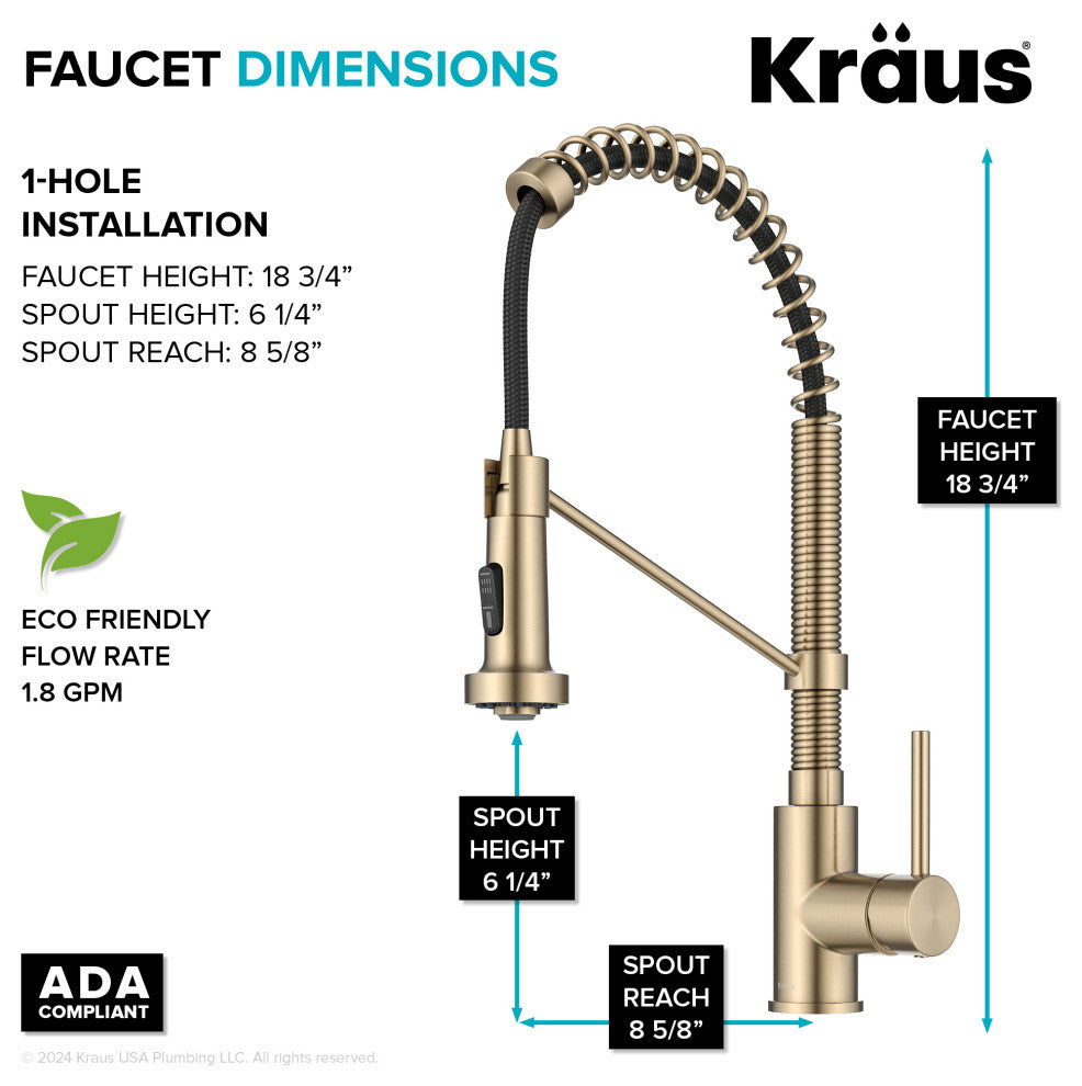 Bolden Commercial Style 2-Function Pull-Down 1-Handle 1-Hole Kitchen Faucet, Spot Free Antique Champagne Bronze