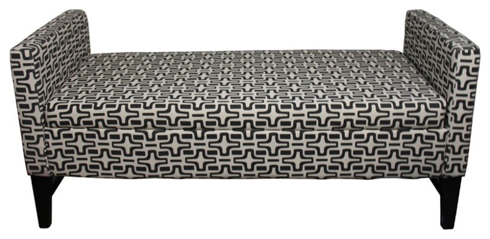 Modern Dark Brown and White Retro Star Print Storage Bench
