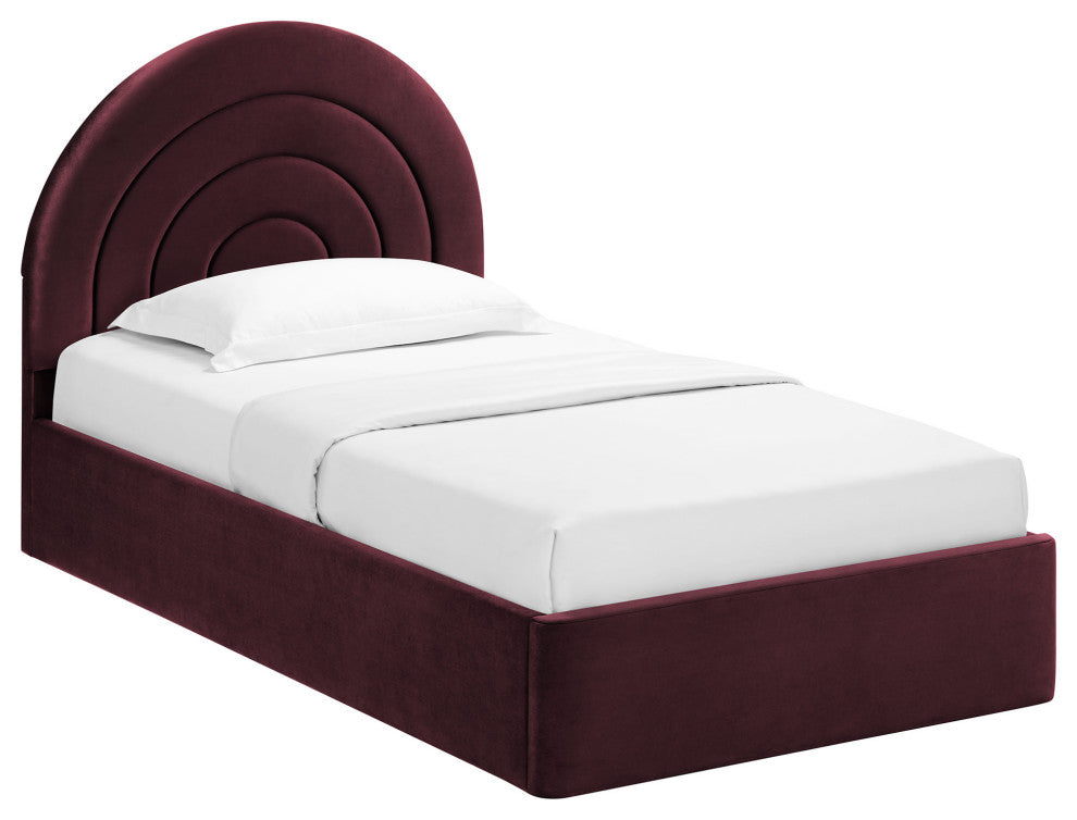 Solana Arched Performance Velvet Twin Platform Bed, Mulberry