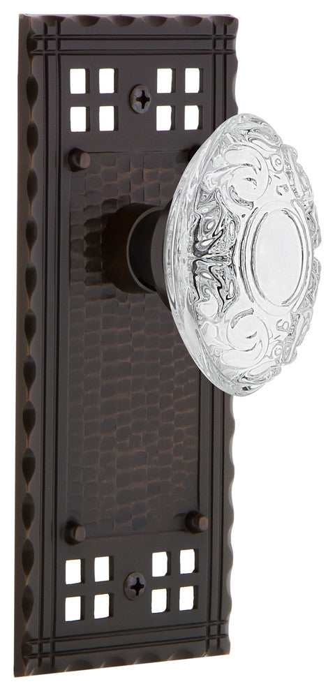 Craftsman Plate Privacy Crystal Victorian Knob, Timeless Bronze, 2.375"
