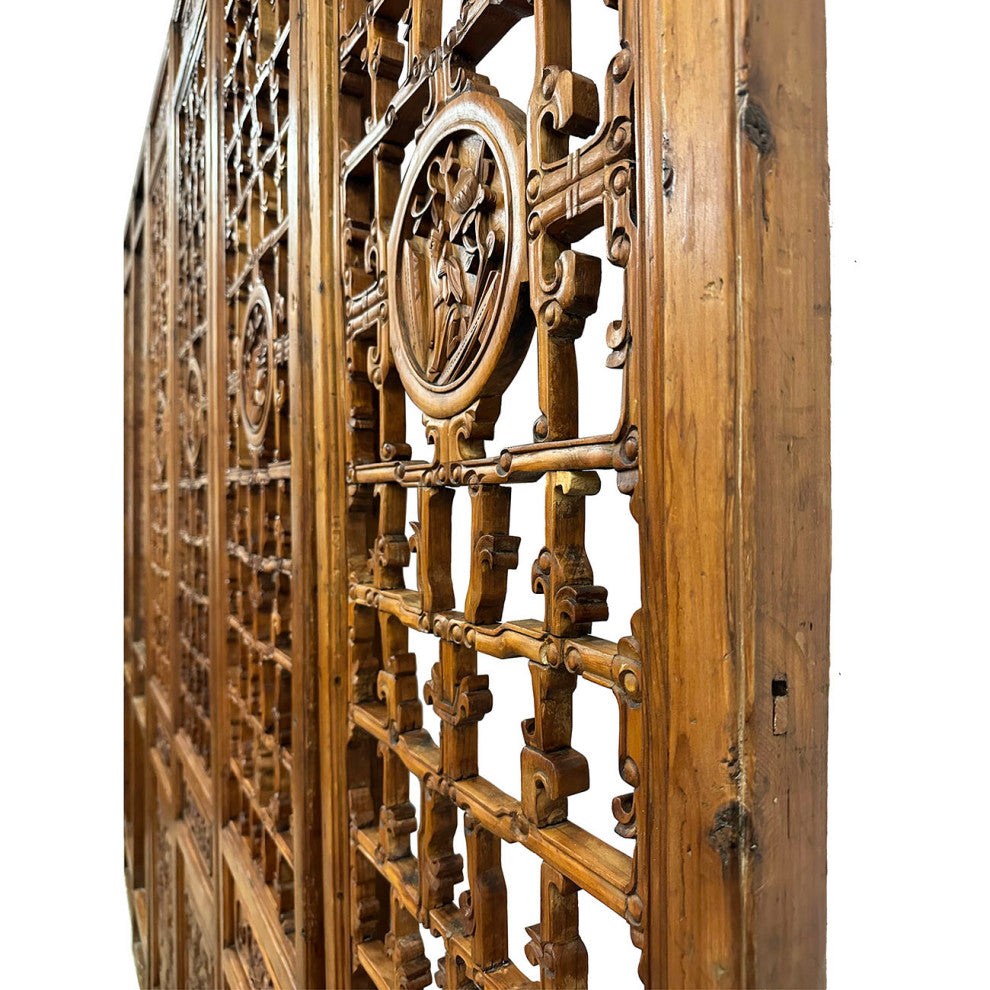 Consigned Antique Chinese Hand Carved 6 Panels Wooden Screen/Room Divider