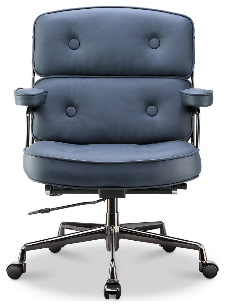 Lobby Mid Back Computer Office Desk Chair, Black Chrome& Navy Blue