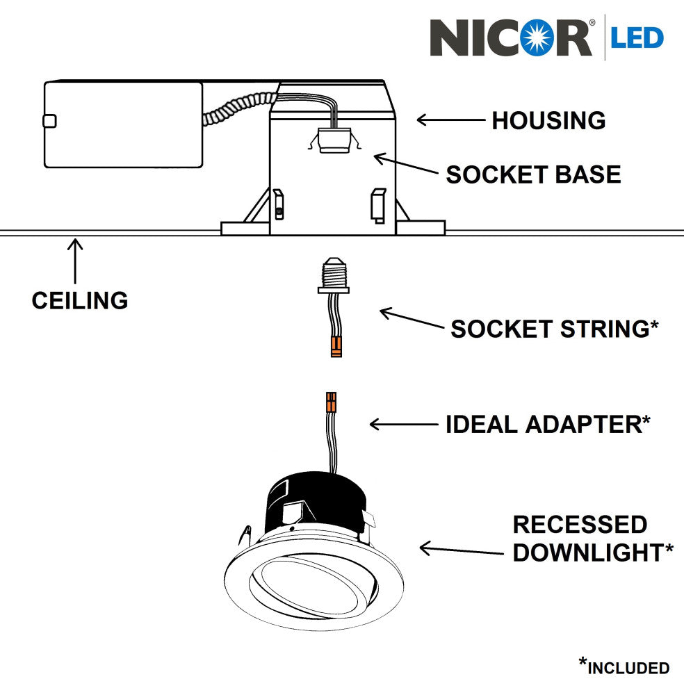 NICOR DLG4-10-120-2K-WH 4" LED Gimbal Downlight Retrofit Kit, 2700K