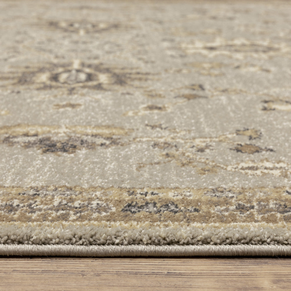Fleming Wide Border Stone and Tan Area Rug, 5'3"x7'6"