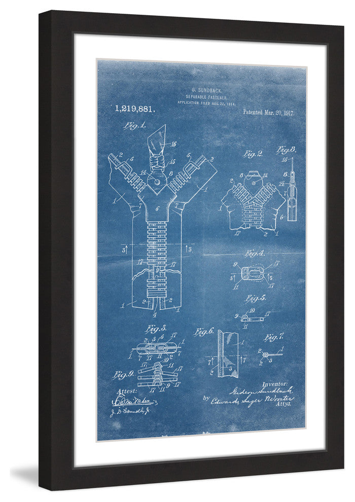 "Zipper 1917 Blueprint" Framed Painting Print