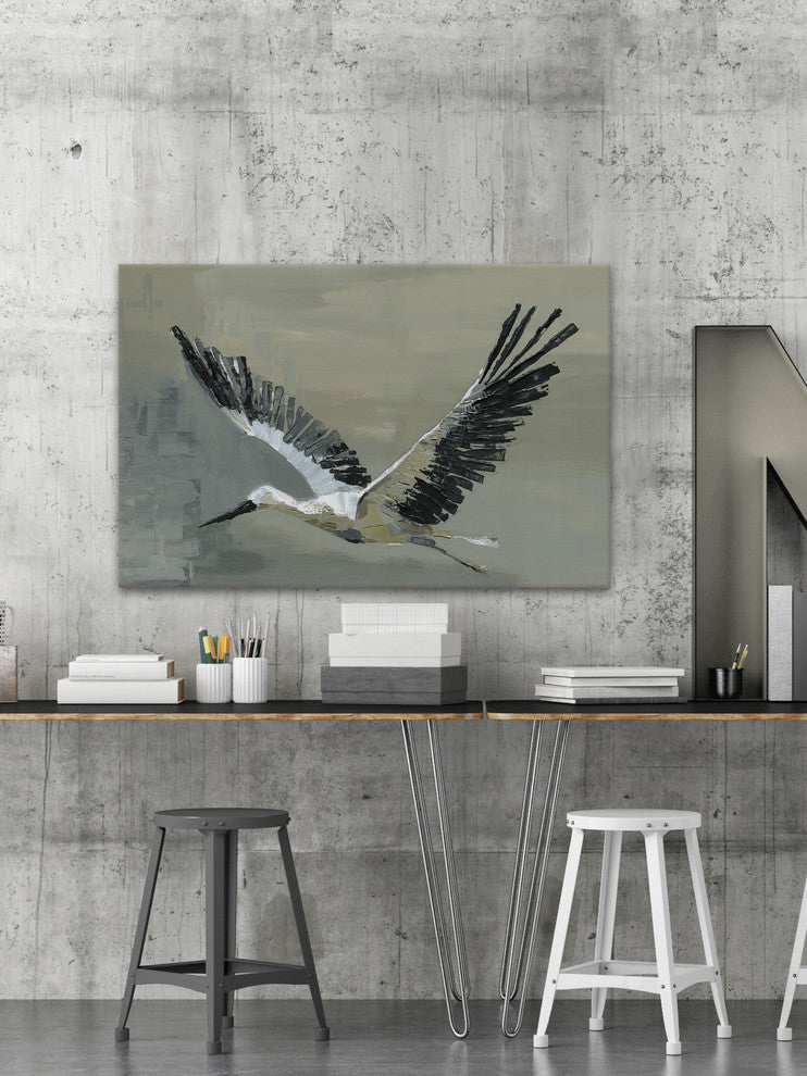 "The Flying Crane" Painting Print on Wrapped Canvas, 30"x20"
