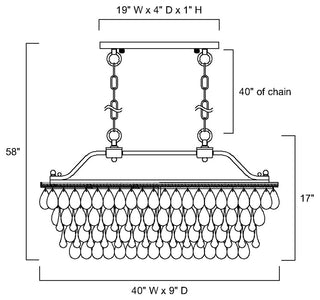 6-Light 40 in. Antique Black Rectangular Crystal Chandelier Dining Room Fixture