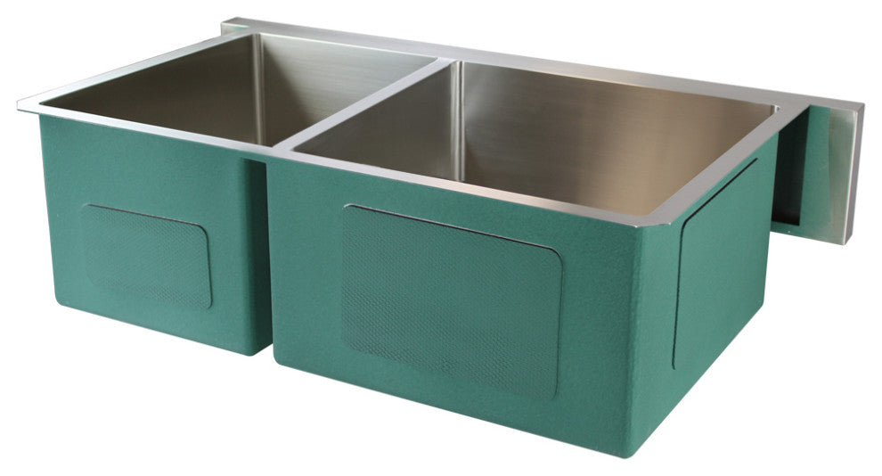 Transolid Diamond 36"x20" Double Bowl Farmhouse Kitchen Sink, Stainless