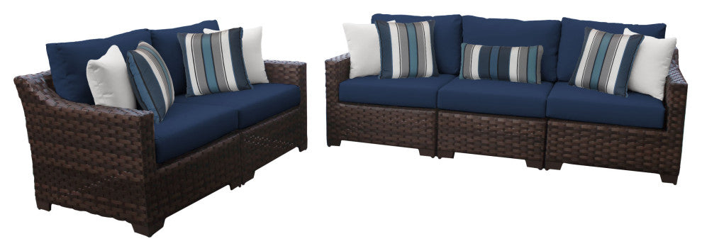 kathy ireland River Brook 5 Piece Wicker Patio Furniture Set, Midnight