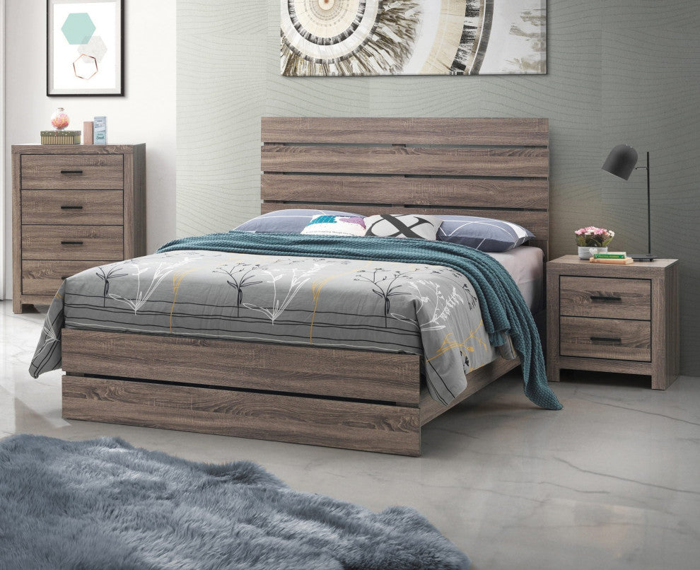 Queen Bed With Slat Headboard Design, Barrel Oak