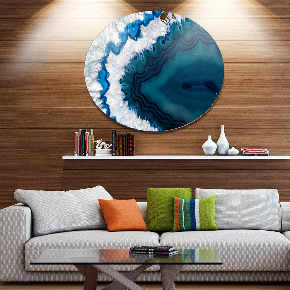 Blue Brazilian Geode, Abstract Round Metal Wall Art, 11"
