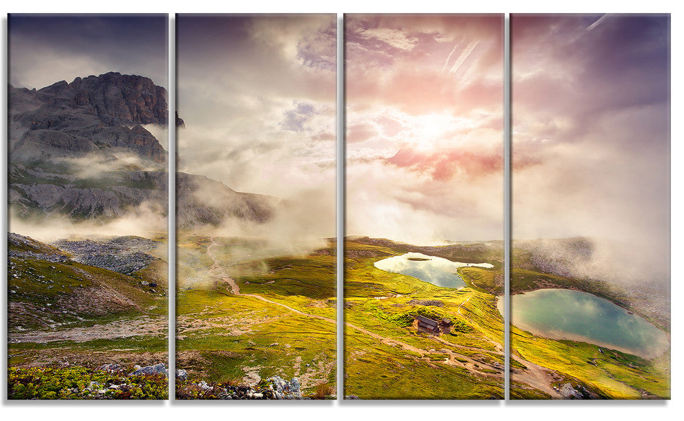 Sunrise on the Lakes Del Piani, Large Landscape Canvas Print, 48"x28", 4 Panels