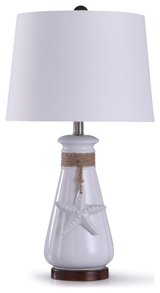Serenity Seaside Ceramic Table Lamp With Starfish and Rope Detail, White