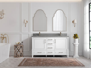 Aberdeen 60 Double Bathroom Vanity in White 2" Piatra Gray