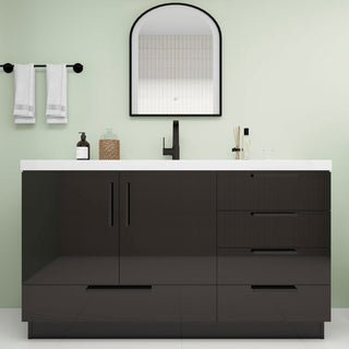 Carla 60" Freestanding Bathroom Vanity With Single Sink, Gloss Black