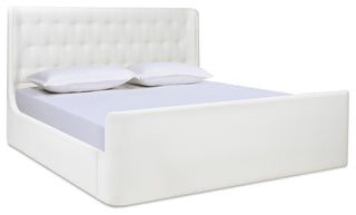 Brooks Contemporary Tufted Shelter Platform Bed, Antique White Polyester, King