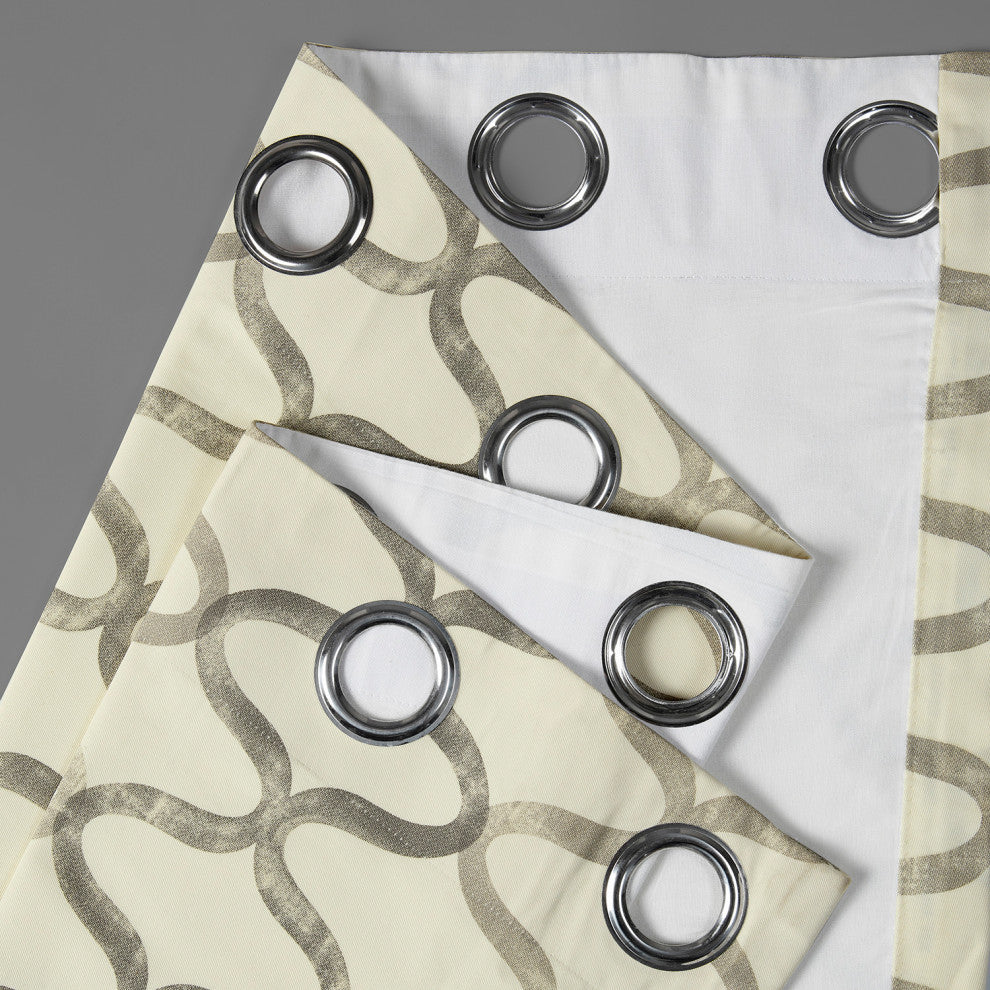 Illusions Silver Grey Grommet Printed Cotton Curtain Single Panel, 50"x120"