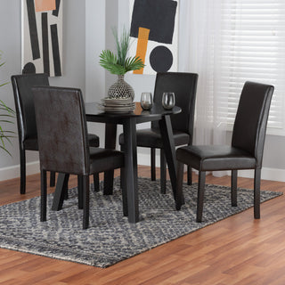 Everly Dark Brown Faux Leather 5-Piece Dining Set
