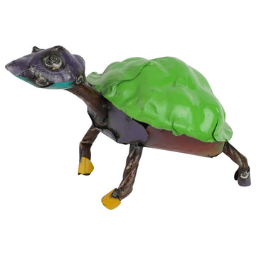 Recycled Handmade Metal Garden Turtle, Green & Brown, Medium