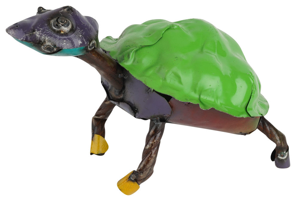 Recycled Handmade Metal Garden Turtle, Green & Brown, Medium