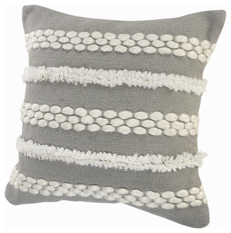 Gray Textured and Tufted Throw Pillow