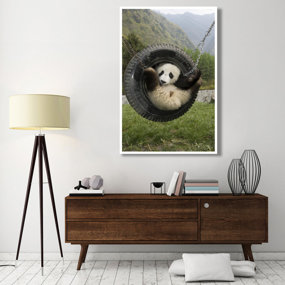 "Giant Panda cub playing in swing, Wolong Nature Reserve" Paper Art, 42"x62"