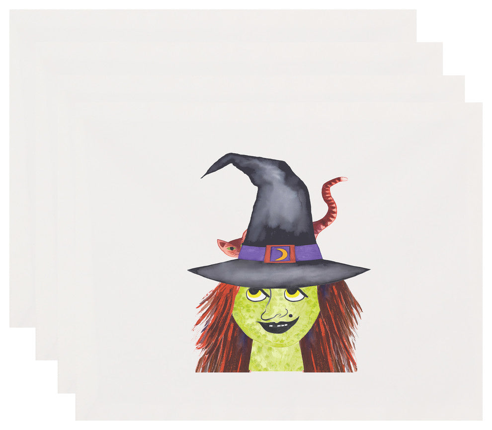 Witches Hat 18"x14" Cream Halloween Print Placemat, Set of 4