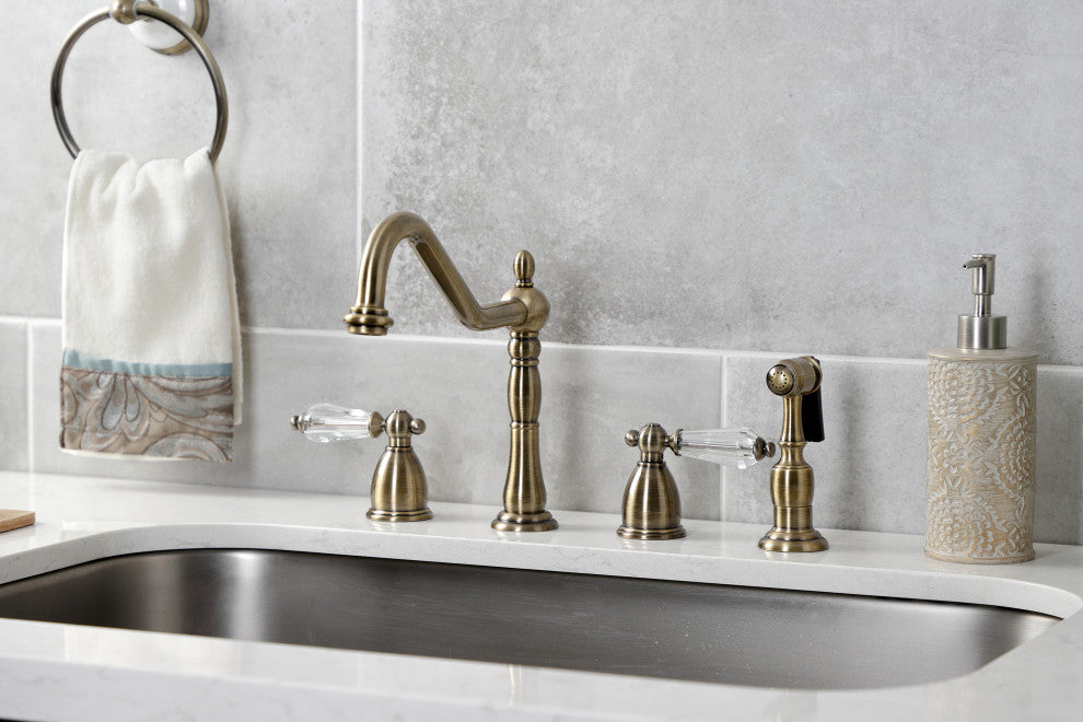 Kingston Brass KB1793WLLBS Widespread Kitchen Faucet, Brass Sprayer