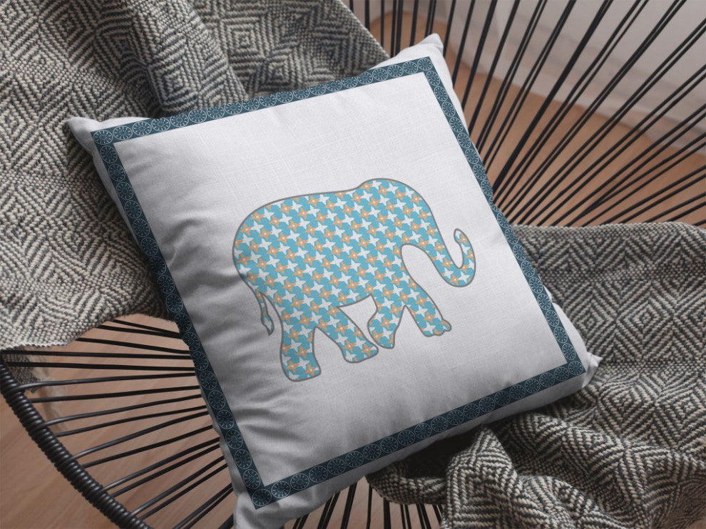 18 Blue White Elephant Boho Suede Throw Pillow