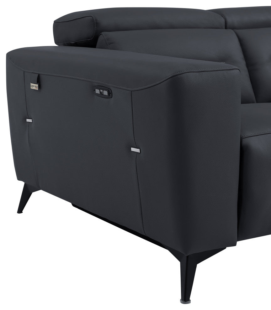 Arezzo Genuine Italian Leather Modern Sofa Set, Dark Gray