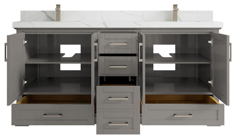 Boston 72 Double Sink Bath Vanity in Elephant Skin Gray 2" Calacatta Laza