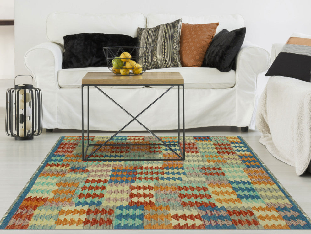 Sangat Kilim Madiana Orange/Blue Rug, 4'1x5'7