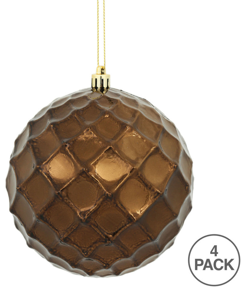 Vickerman N174275D 4.75" Chocolate Shiny Diamond Bauble Ornament, 4 Per Bag