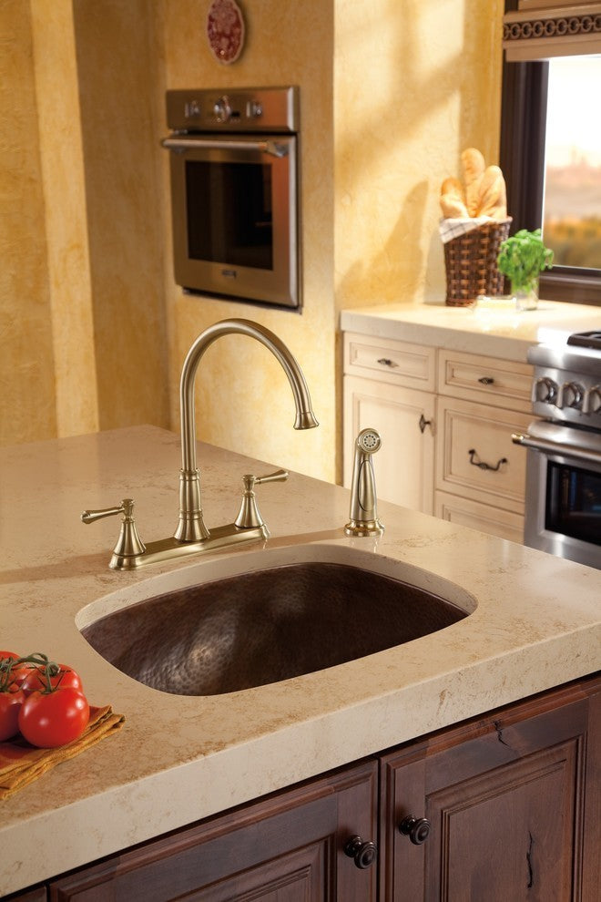 Delta Cassidy Two Handle Kitchen Faucet With Spray, Champagne Bronze, 2497LF-CZ