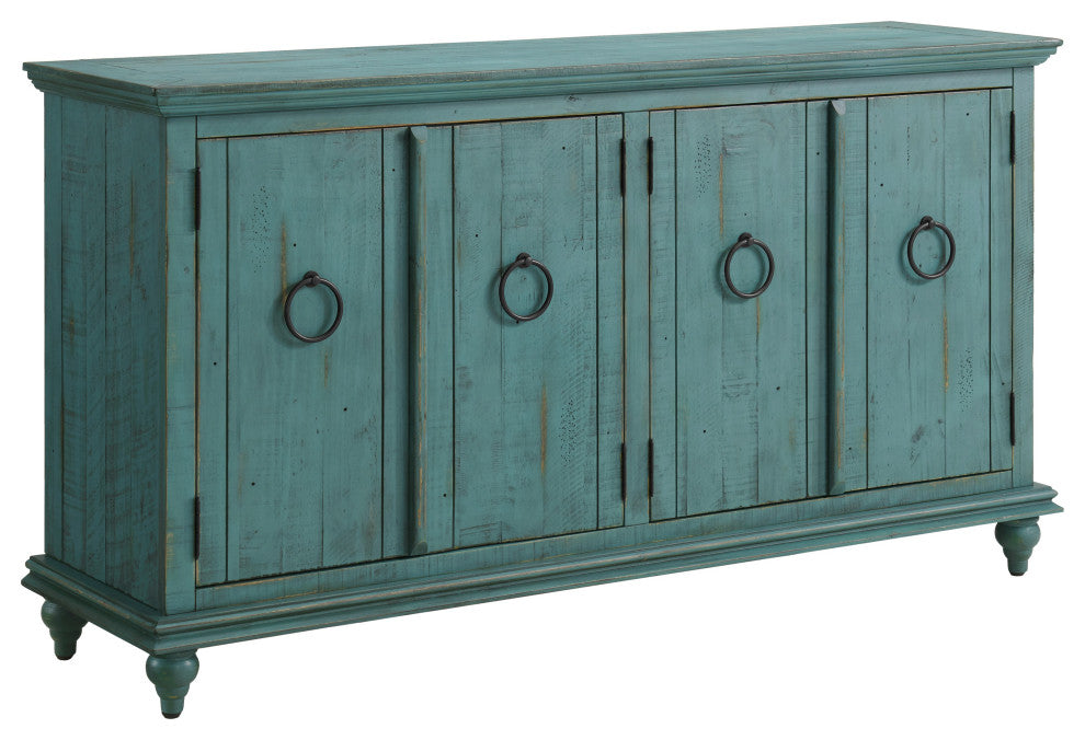 Garden District Solid Wood TV Stand, Rustic Turquoise