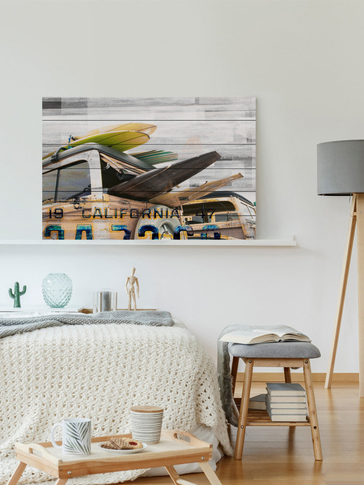 "Cali Day" Print on White Wood, 36"x24"