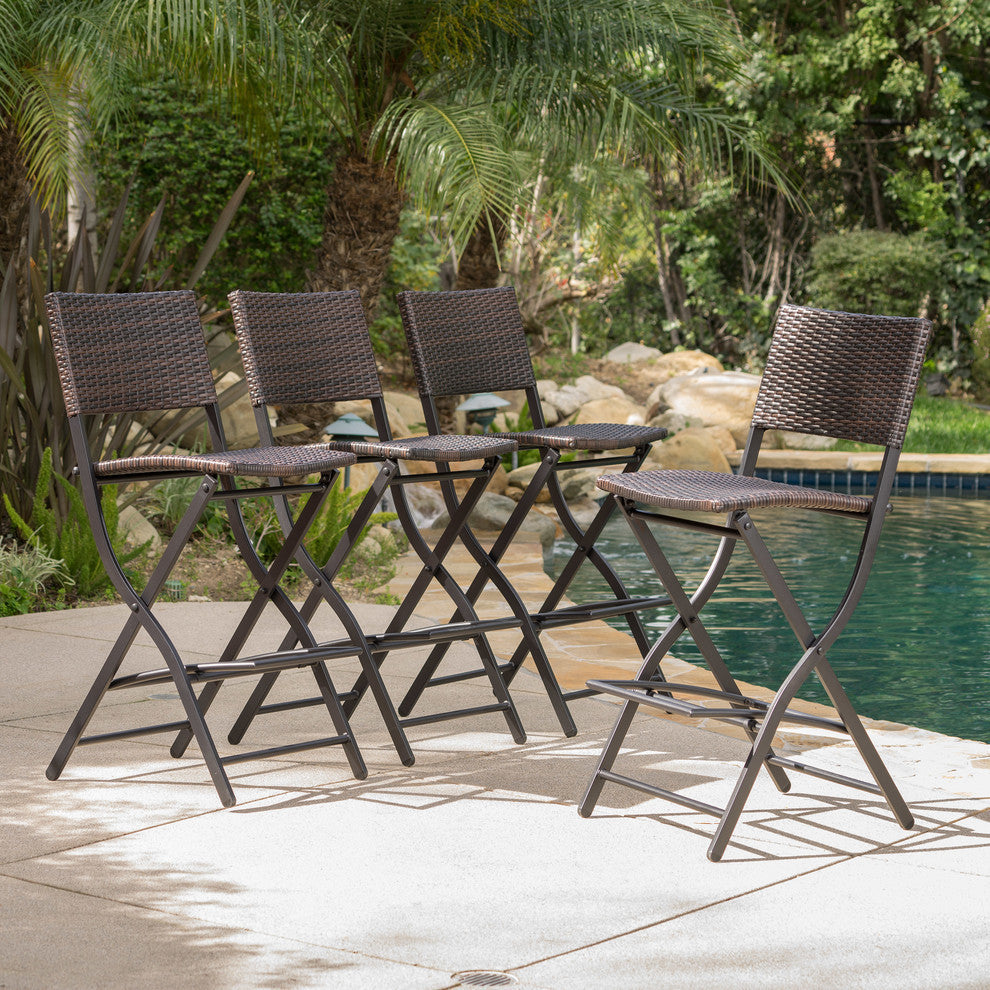 GDF Studio Marinelli Outdoor Multibrown Wicker Bar Stools, Set of 4