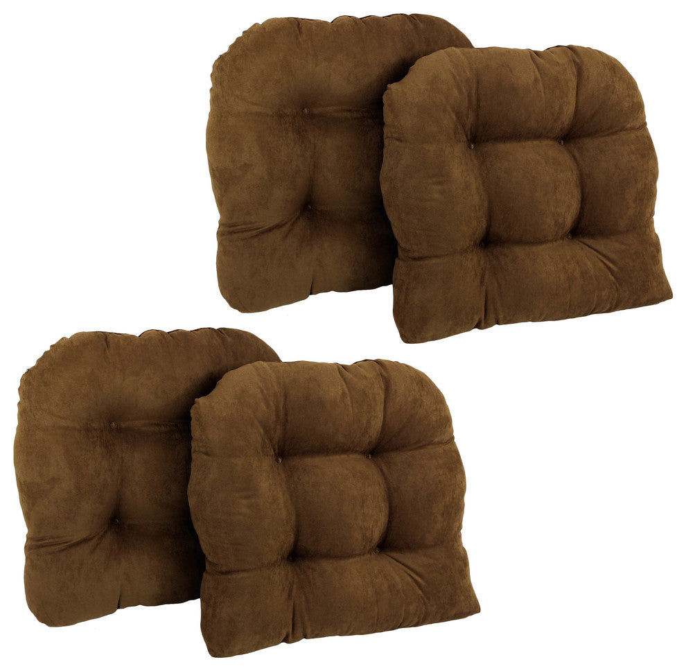 19" U-Shaped Micro Suede Tufted Dining Chair Cushions, Set of 4, Chocolate Brown