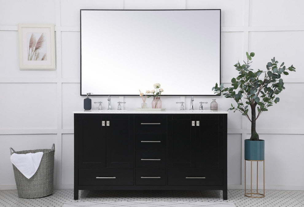 Black 60" Double Sink Bathroom Vanity