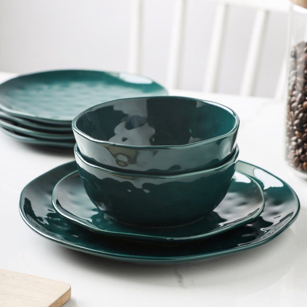 Stone Lain Ivy Porcelain 24 Piece Dinnerware Set, Green