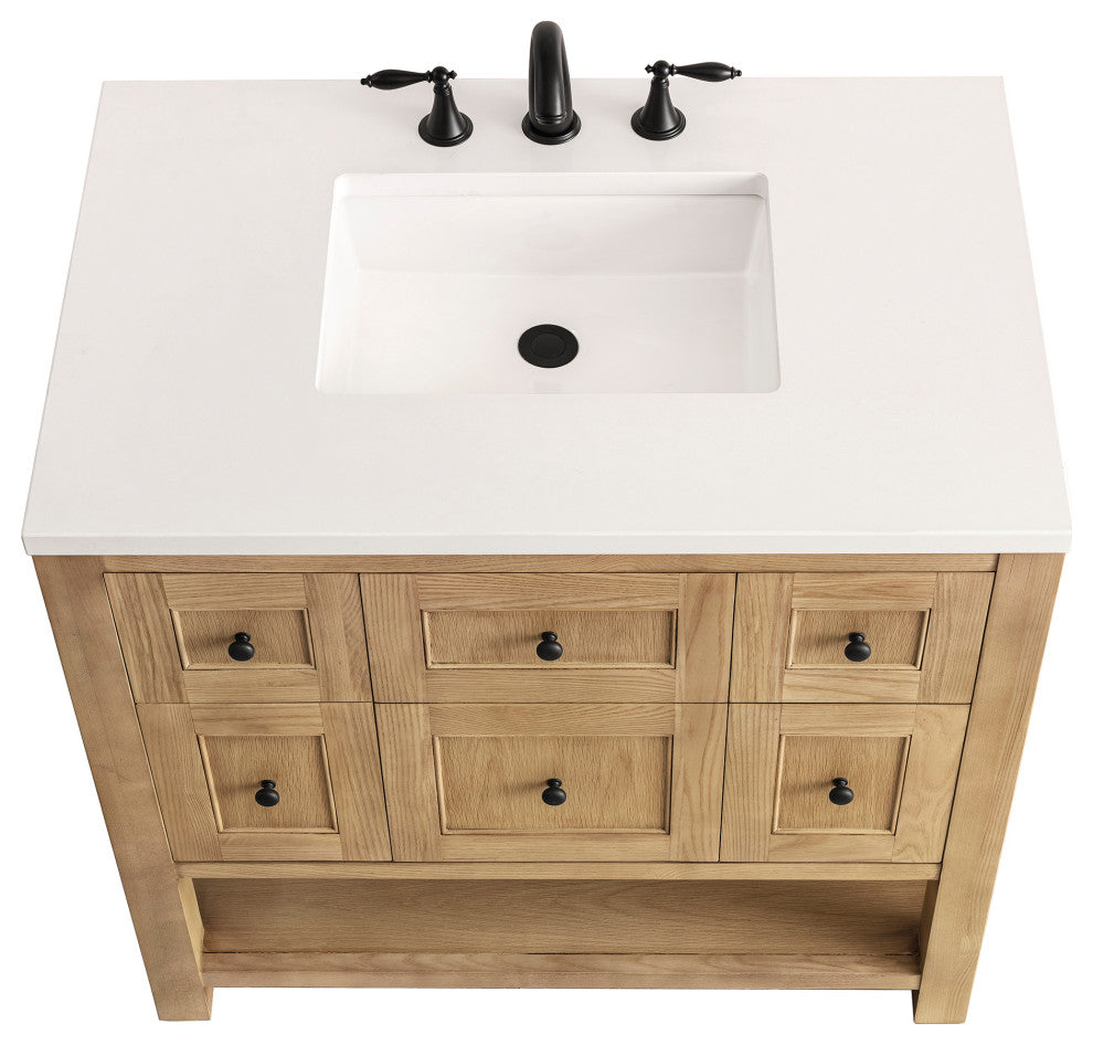 James Martin Breckenridge Bath Vanity, Light Natural Oak, 36", White Zeus, Three-Hole