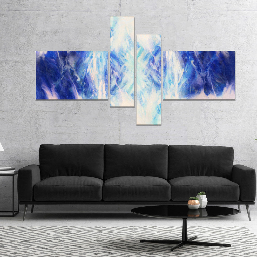 Blue Collage with Spots, Abstract Canvas Art Print, 60"x32", 4 panels