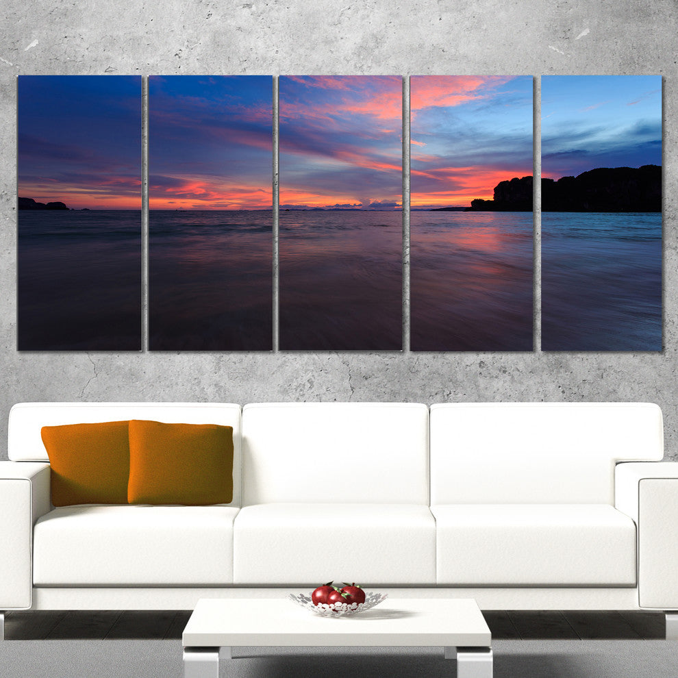 Sunset at Railay Beach Andaman Sea, Seashore Canvas Art Print, 60"x28", 5 Panels