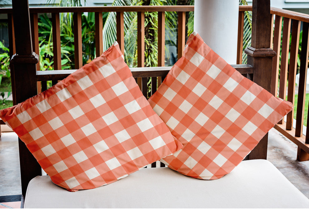 Gingham Plaid Indoor/Outdoor Throw Pillow, Harvest Orange, 20"x20"