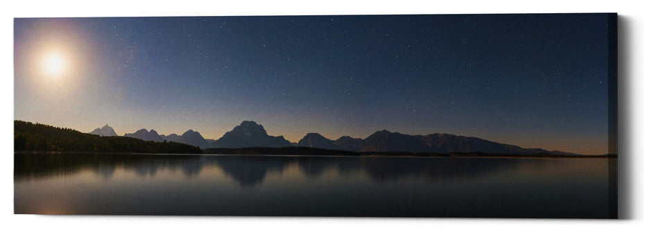 Epic Graffiti "Jackson Lake Moon" by Darren White, Giclee Canvas Art, 12"x36"