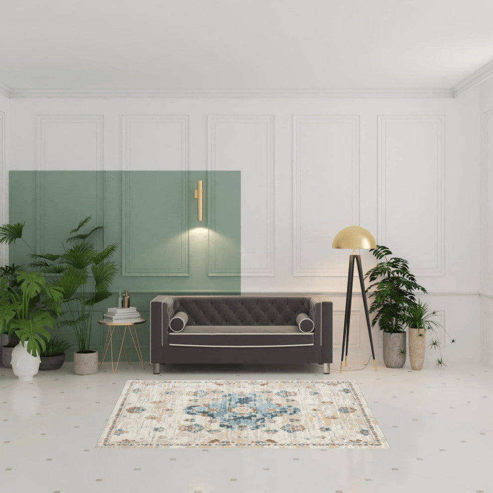 5' x 7' Ivory Medallion Area Rug