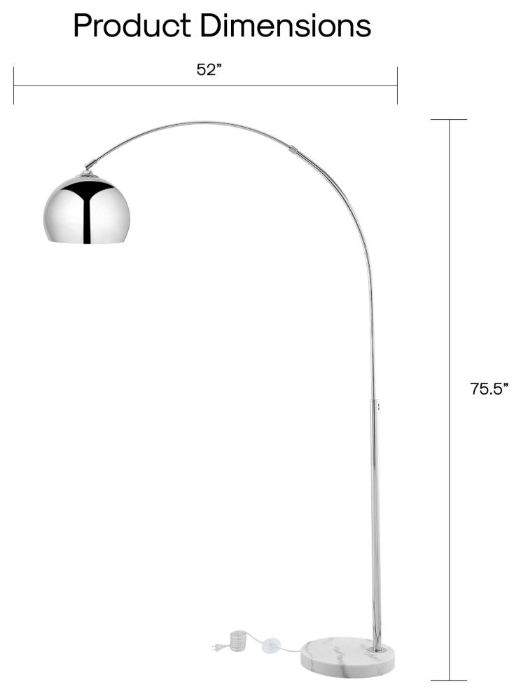 Inspired Home Katana Floor Lamp, Marble Stone Base, Chrome
